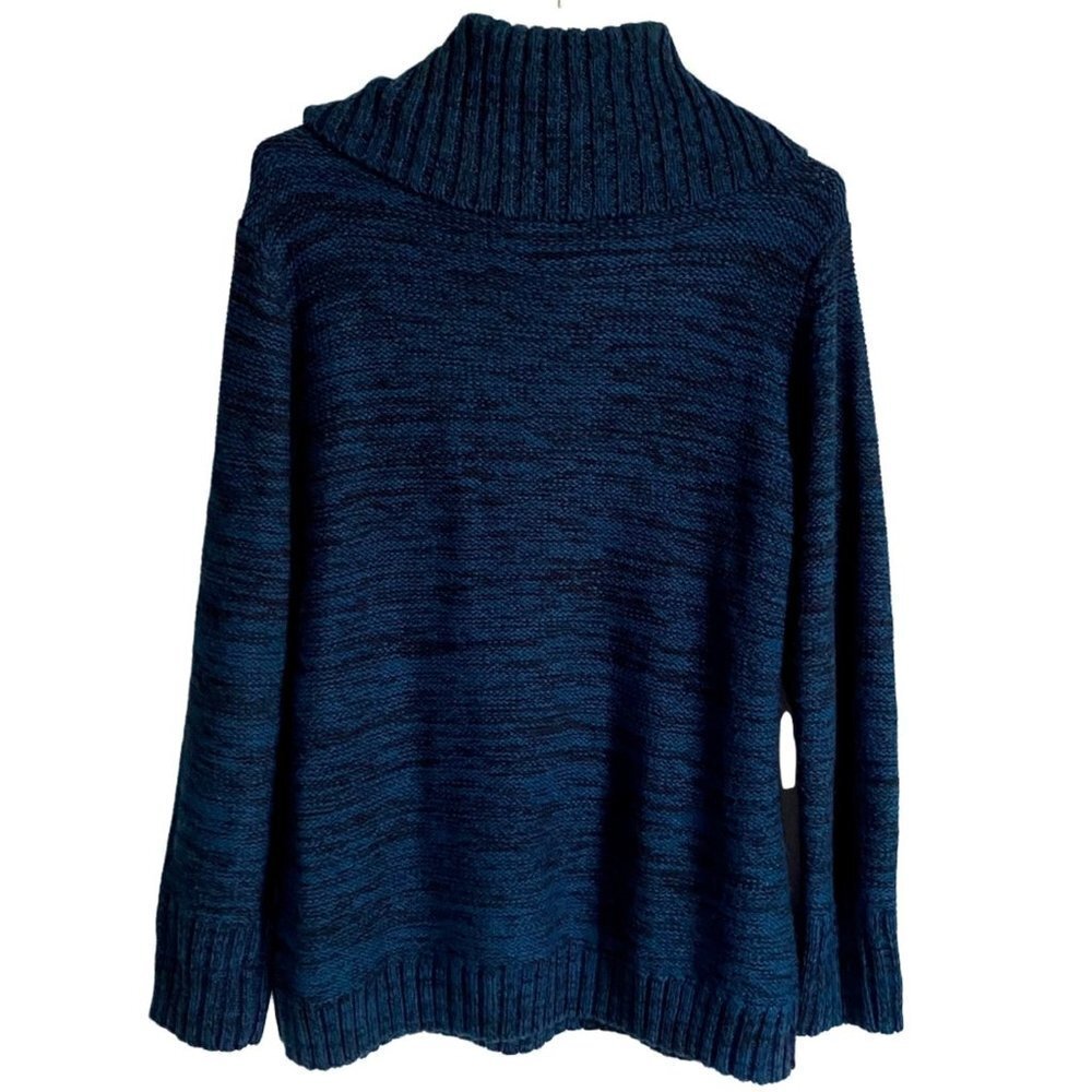 Karen Scott Navy Pull Over Cable Knit Sweater Button Collar Women's Medium - Picture 5 of 9